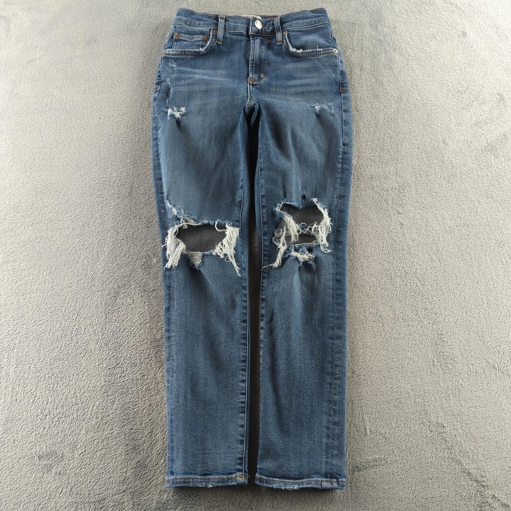 AGOLDE Jeans Womens 25 Blue‎ Distressed Mid Rise Straight Leg Stretch Denim